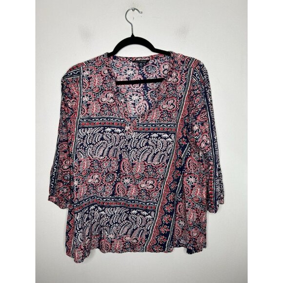 Lucky Brand Tops - Lucky Brand Cotton Modal VNeck Mixed Geo Print 3/4 Sleeve Tunic Size 1X